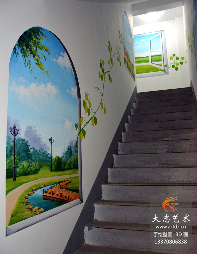 [房地产]青岛城阳房地产楼盘走廊3d墙体彩绘|黄岛胶州地产过道围墙