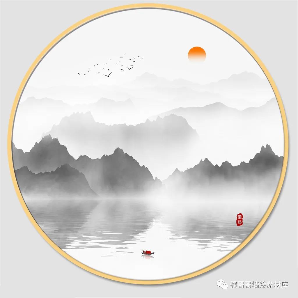 墙绘素材丨新中式·禅意山水画分享