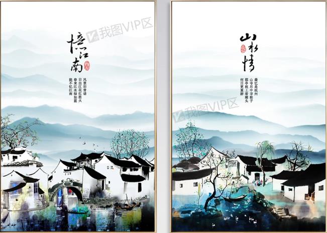 墙绘素材丨新中式·江南水乡墙绘分享
