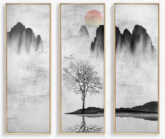 墙绘素材丨 新中式山水画—轻灵之美