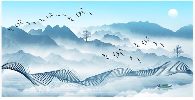 墙绘素材丨 新中式山水画—轻灵之美